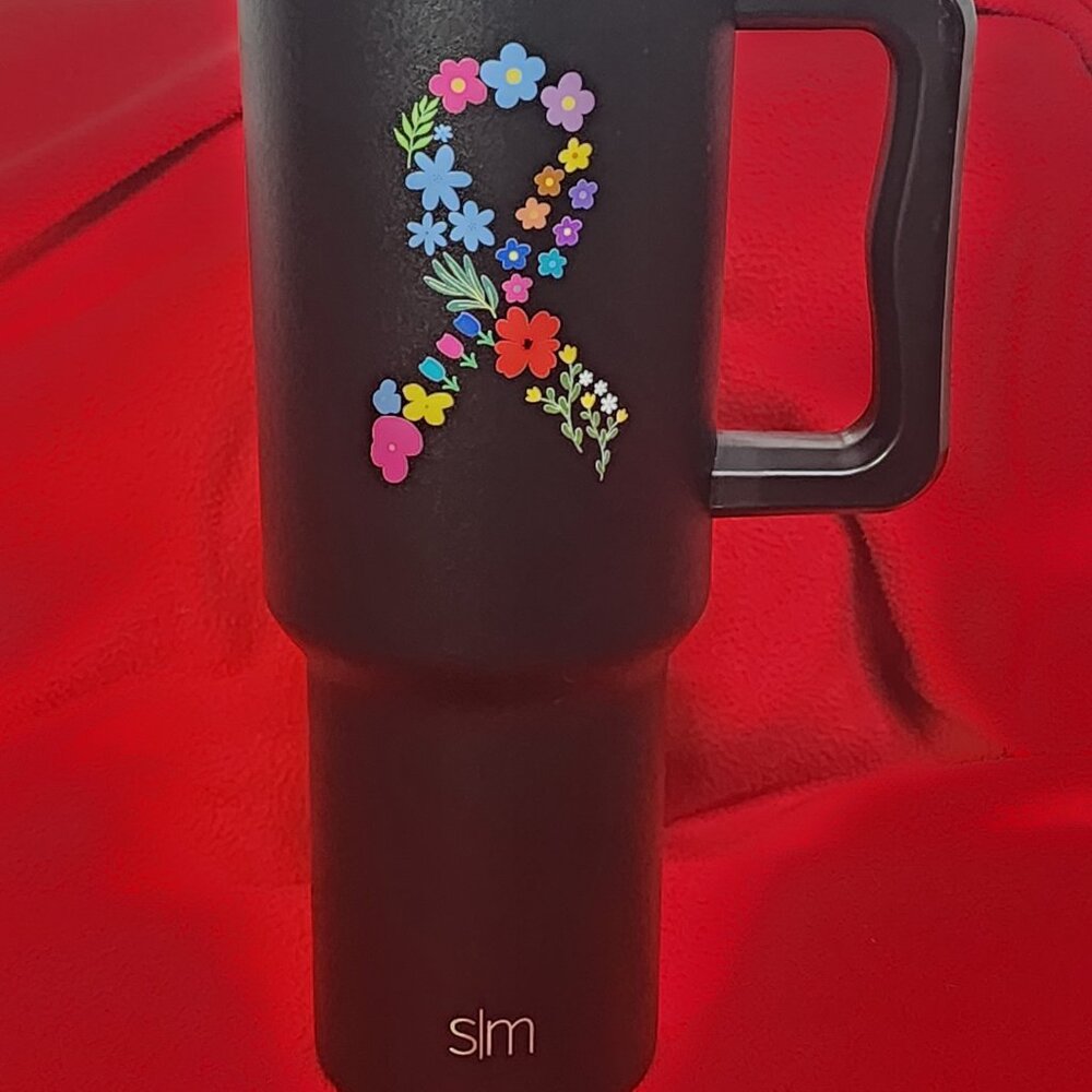 Simple Modern Black Floral Fighting Together Ribbon 40oz. Trek Tumbler w/Straws - Picture 6 of 16